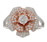 Diamonique Two- Tone Spinning Flower  Sterling Silver Ring, Size 10